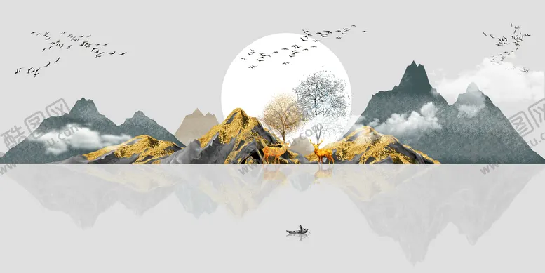 编号：10482309181656087138【酷图网】源文件下载-意境禅意山水水墨画