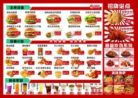 快餐店丰富食品菜单展示