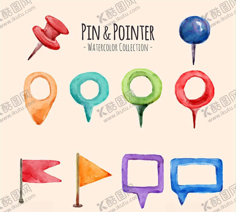 编号：72803809130803591599【酷图网】源文件下载-水彩绘地标和指针矢量图