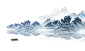 水墨山水画意境装饰日出素材
