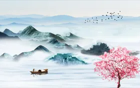 山水画工笔风景玄关