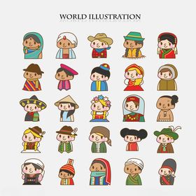 各国传统服饰卡通人物集合