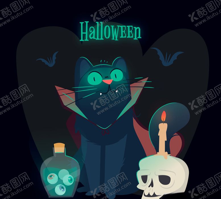 编号：56736409131037349267【酷图网】源文件下载-卡通万圣节黑猫和蝙蝠