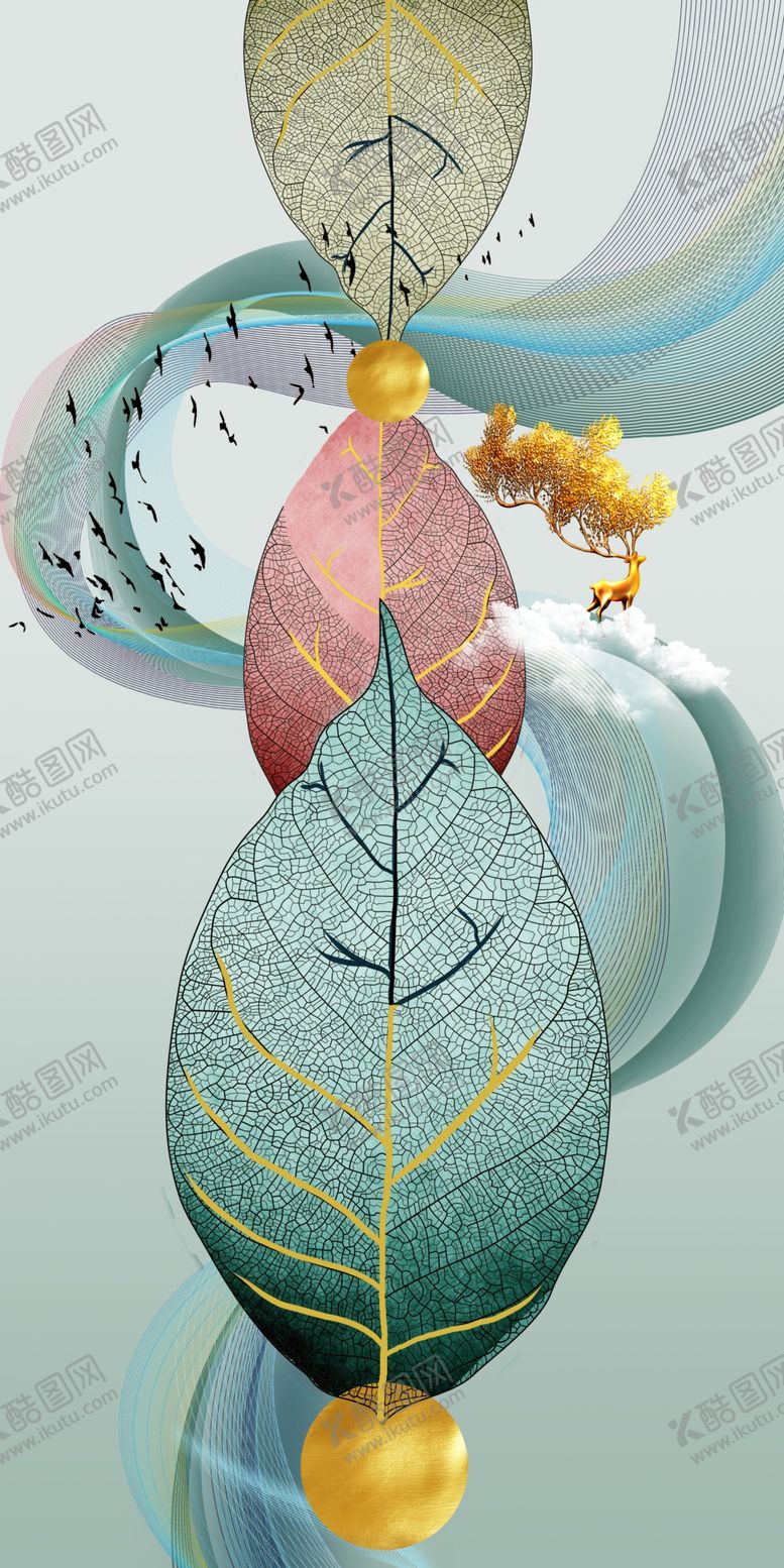 编号：80421807132358192027【酷图网】源文件下载-树叶玄关装饰画