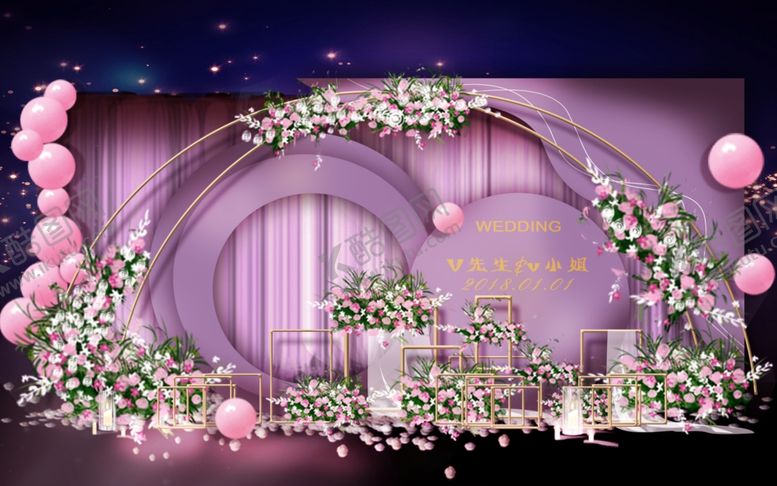 编号：14309010302256101011【酷图网】源文件下载-紫色婚礼PSD分层效果图