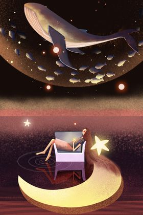 鲸鱼插画梦幻炫酷壁纸素材