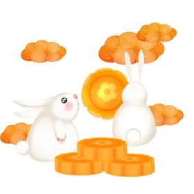 中秋插画可爱卡通兔子海报图案免扣月饼