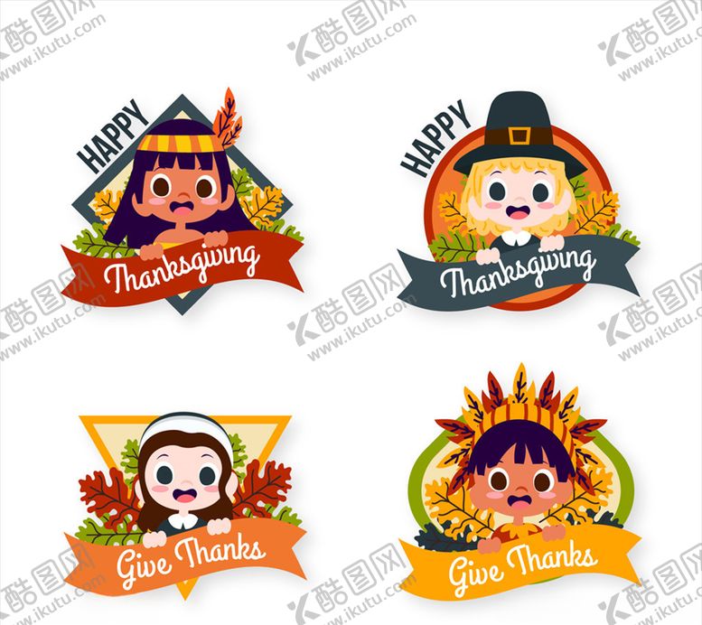 编号：51287809252232515942【酷图网】源文件下载-可爱感恩节人物标签