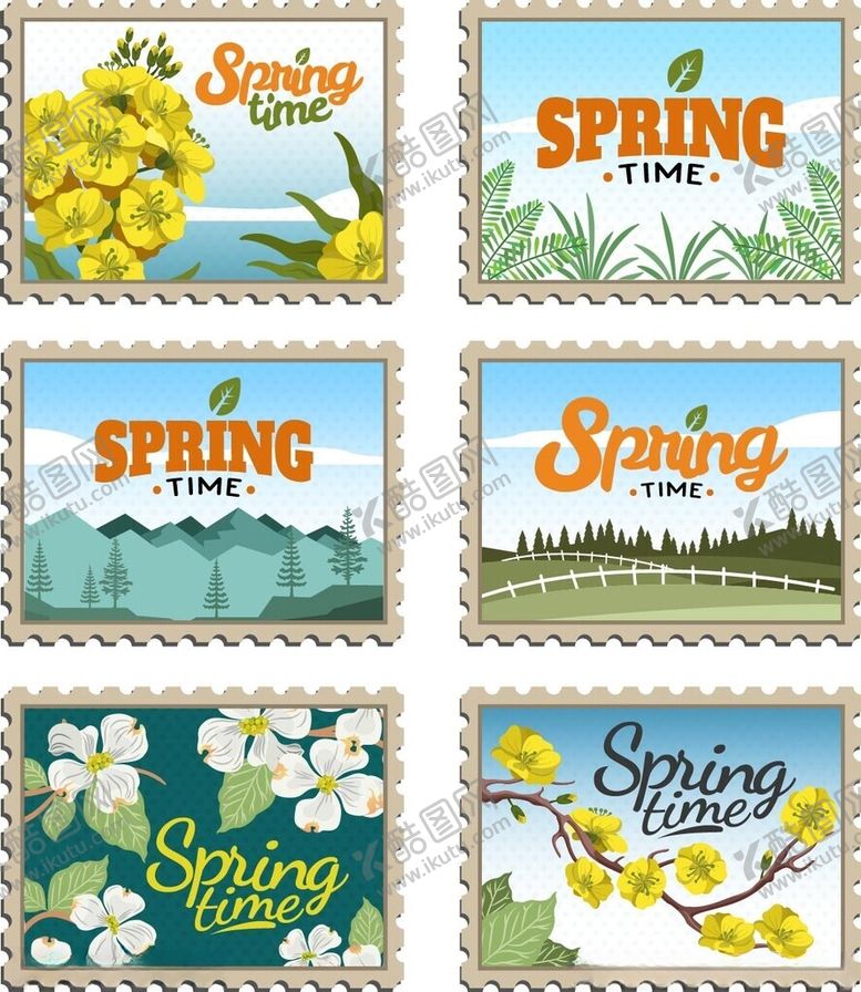 编号：99185911210310273690【酷图网】源文件下载-春日主题邮票图案设计