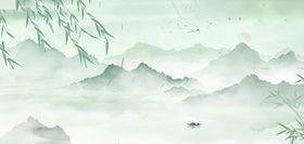 水墨山水意境图清明素材