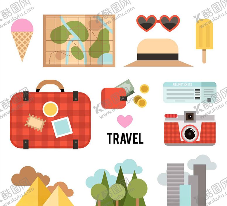 编号：76829007070722103477【酷图网】源文件下载-扁平化旅行元素矢量素材