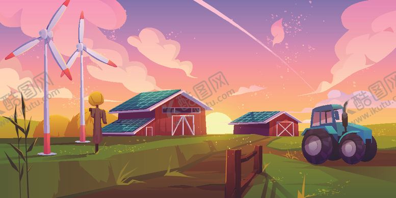 编号：33573809190039513358【酷图网】源文件下载-农场晨光下的农场