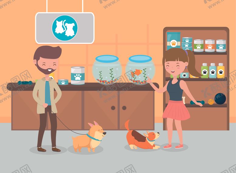 编号：91784909101448138513【酷图网】源文件下载-宠物饲养主题插画