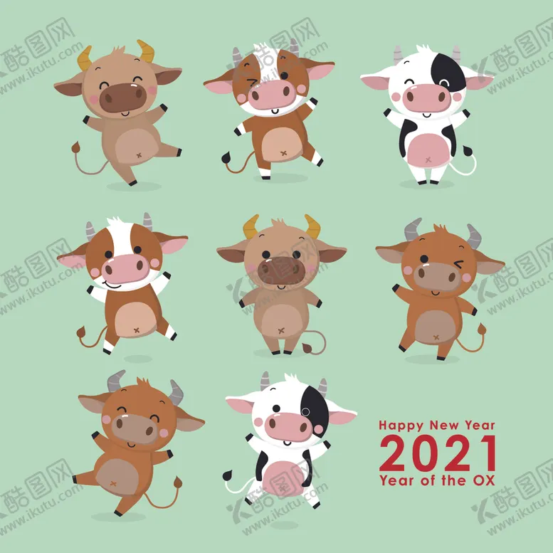 编号：46094504061542359527【酷图网】源文件下载-2021新年卡通牛形象