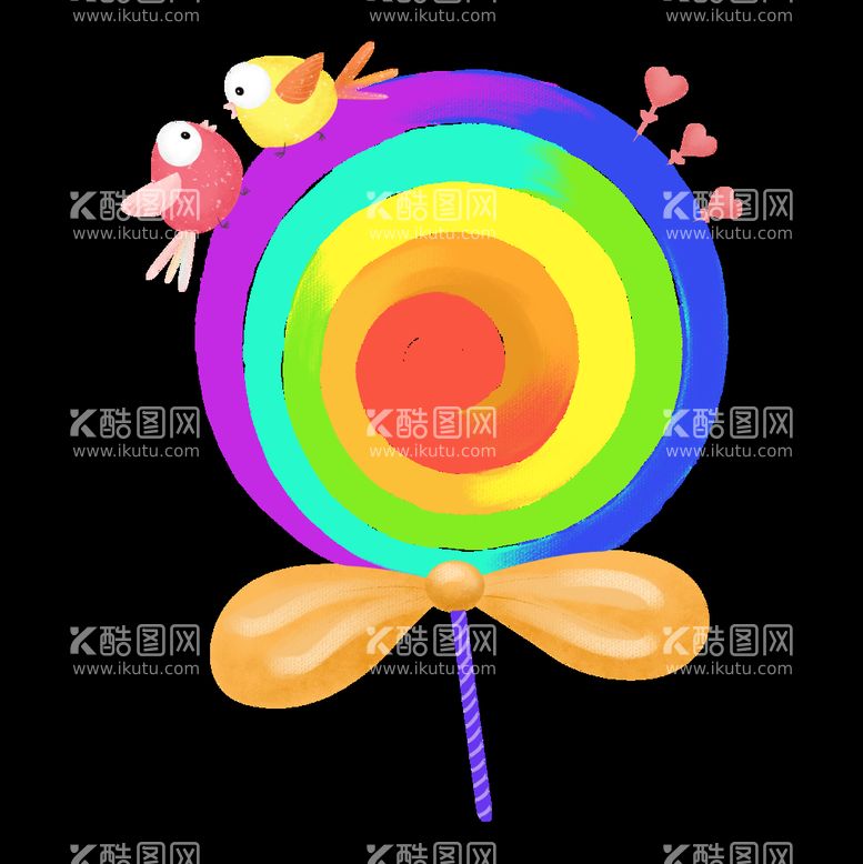 编号：58430710240158502724【酷图网】源文件下载-彩虹棒棒糖和小鸟