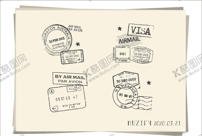 编号：79111310051844129562【酷图网】源文件下载-4款入复古邮戳素描画1