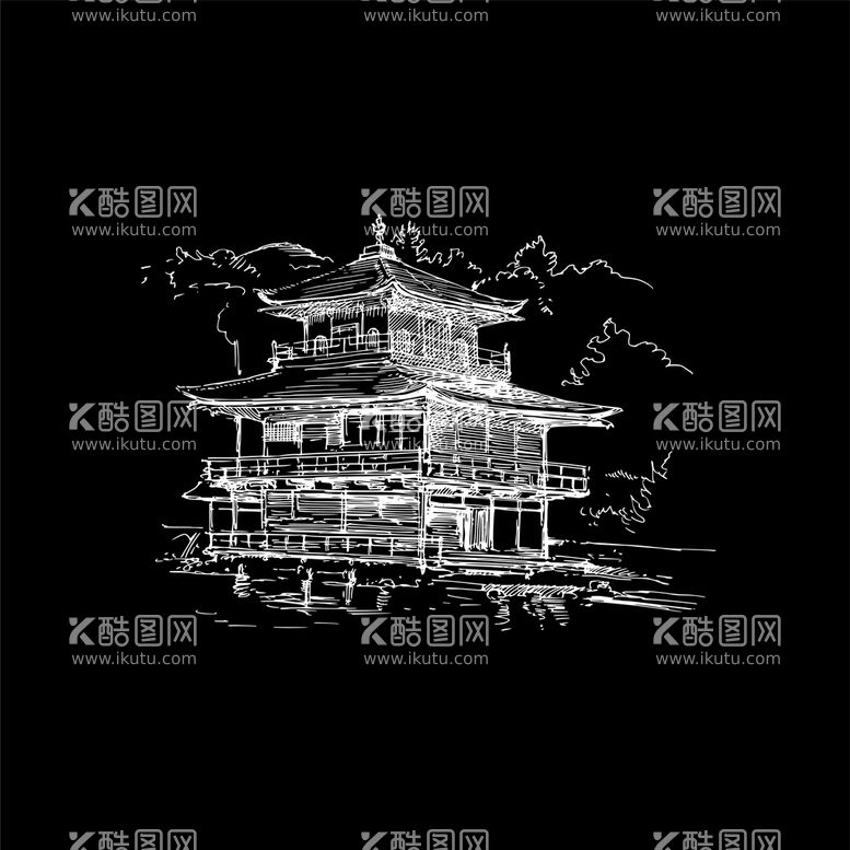 编号：64297309231435107840【酷图网】源文件下载-古代古建筑素描插画线稿素材