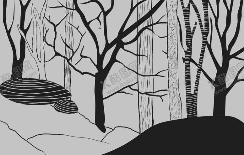 编号：20579109270253342152【酷图网】源文件下载-水墨画树林背景墙