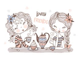 卡通小女孩插画手绘蝴蝶结