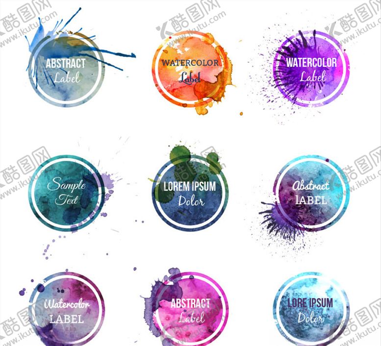 编号：22714809150715104040【酷图网】源文件下载-圆形水彩标签矢量素材