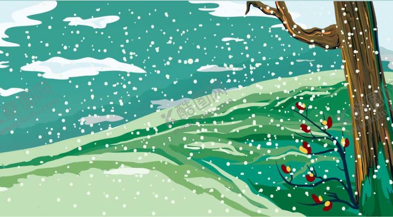 编号：88008209230312475205【酷图网】源文件下载-下雪插画雪景树草地唯美卡通设计