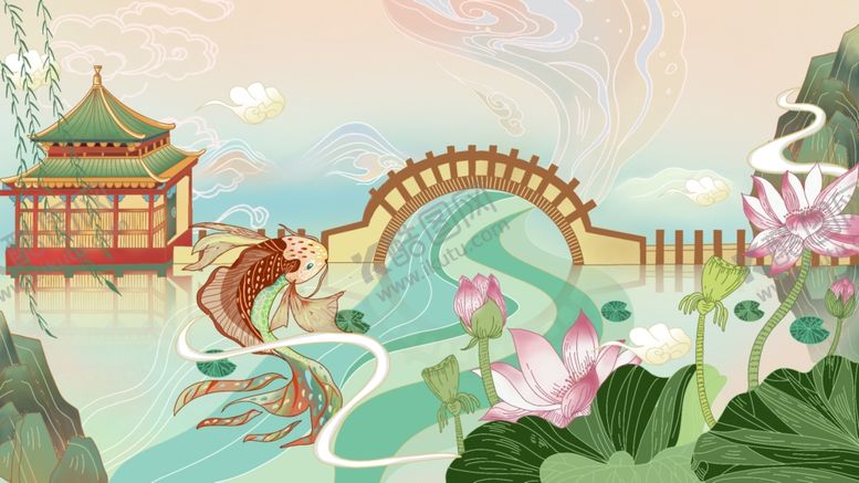 编号：31176509212152015105【酷图网】源文件下载-古风山水间的亭台楼阁