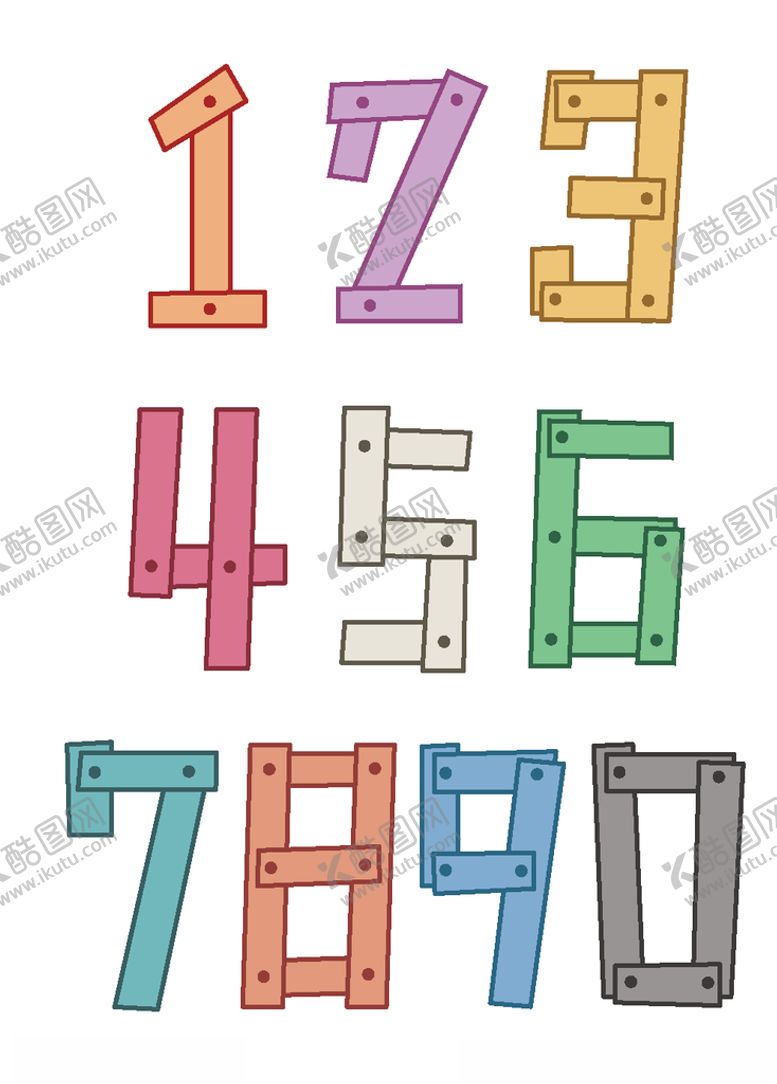 编号：28422705160015524955【酷图网】源文件下载-简约少儿小清新彩色木板钉数字
