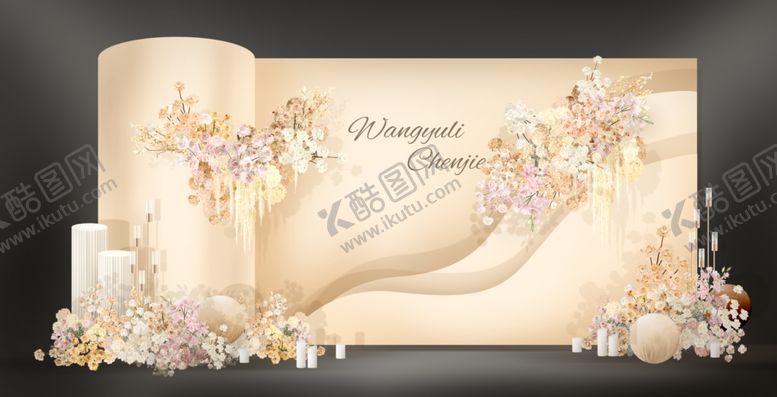 编号：63506204071245254136【酷图网】源文件下载-浪漫香槟色婚礼背景布置