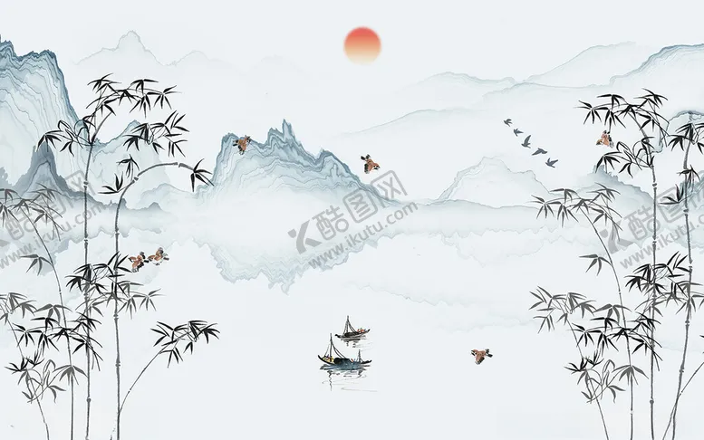 编号：29081412091809041596【酷图网】源文件下载-山水花鸟背景墙