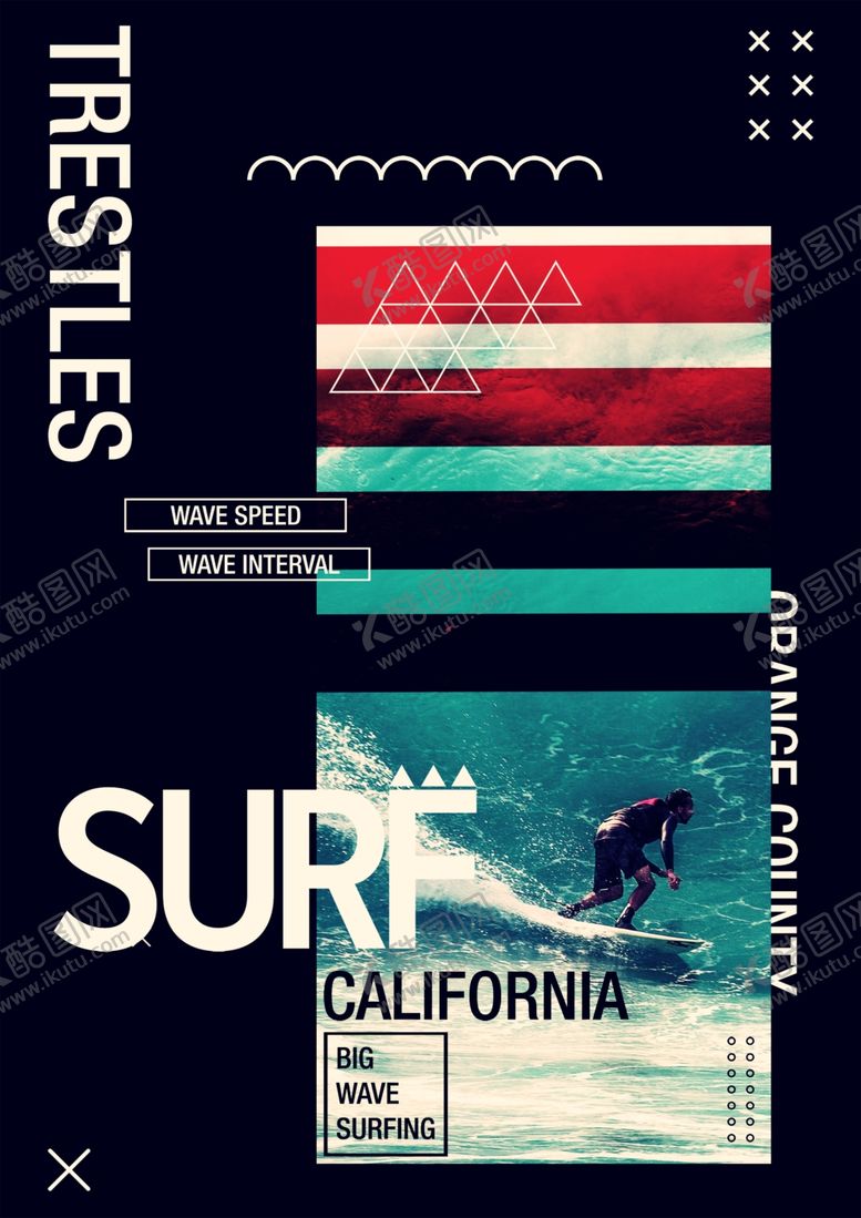 编号：77721409210204478315【酷图网】源文件下载-冲浪摄影与字母拼贴潮流艺术海报