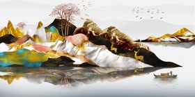 山水发财树流水生财装饰画