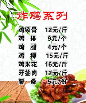 炸鸡系列价目表灯箱