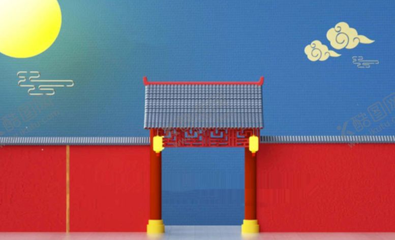 编号：65809211021819441526【酷图网】源文件下载-C4D模型中国风院墙朱墙庭院门