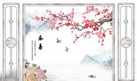 花鸟画梅花背景墙