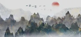 水墨山水画大理石大理石背景墙国