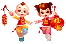 2022新年春节卡通福娃手拿灯