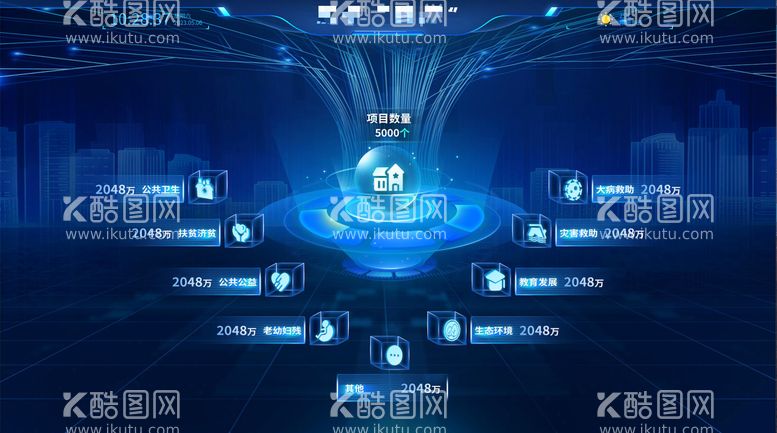 编号：12725011191303397649【酷图网】源文件下载-慈善救助可视化大屏界面设计