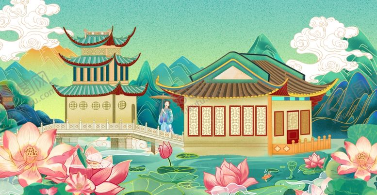 编号：92653809211528526140【酷图网】源文件下载-中式古典园林美景