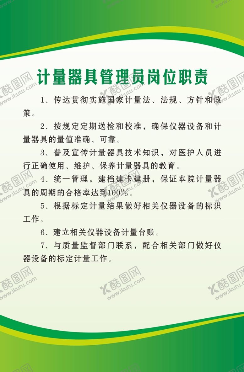 计量器具管理员岗位职责绿色制度绿色展板绿色背景