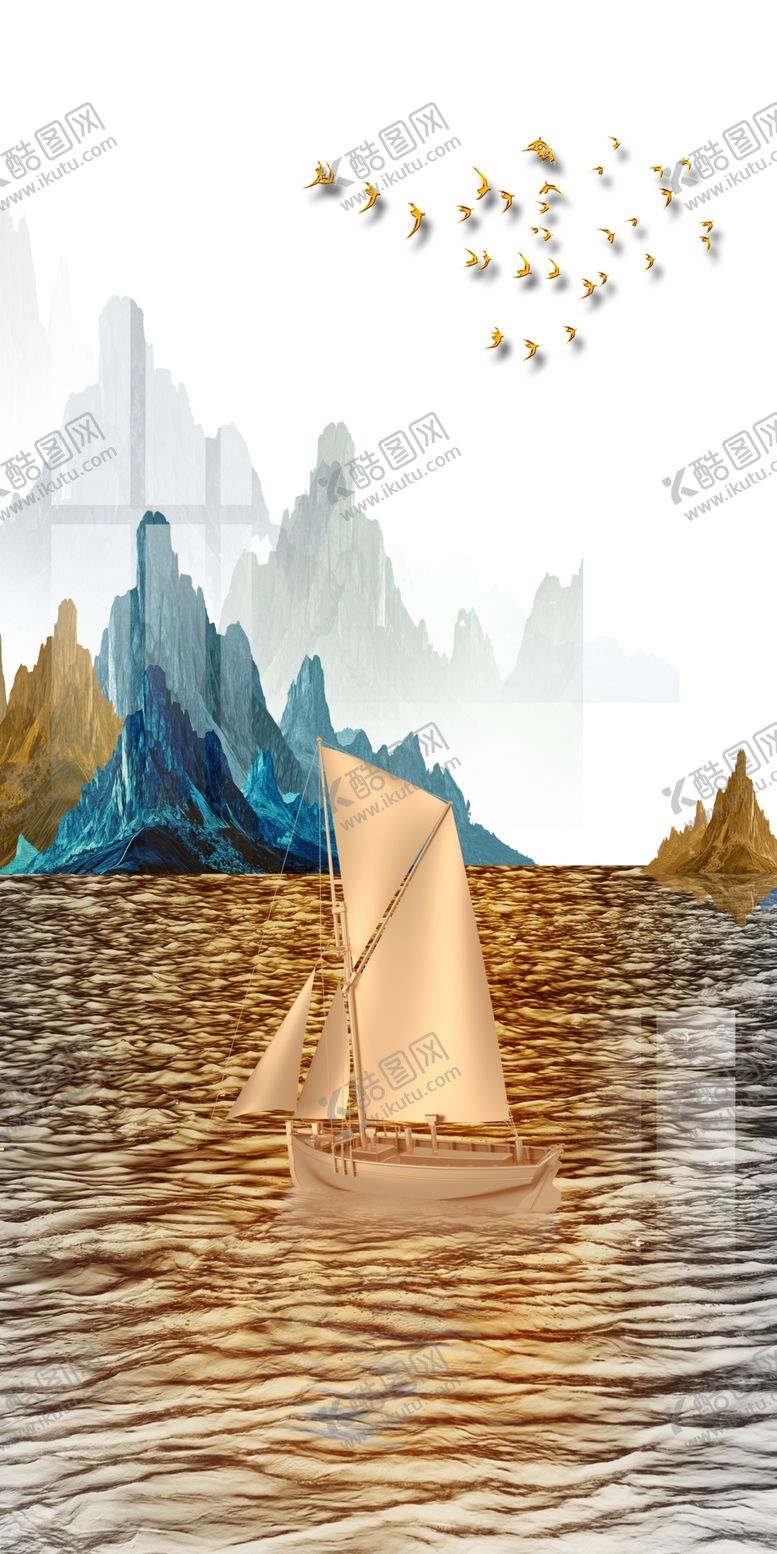 编号：52167204011017202336【酷图网】源文件下载-金箔山水玄关画