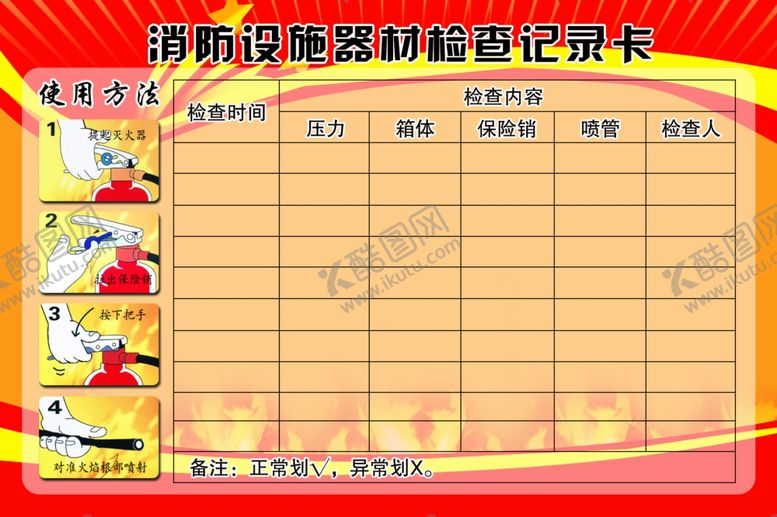 编号：81142905151040131630【酷图网】源文件下载-消防设施器材检查记录卡
