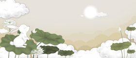 玉兔中秋荷花插画卡通背景素材