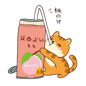 猫咪饮料卡通T恤素材
