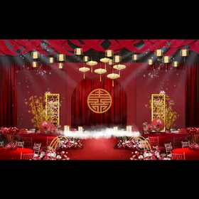 中式婚礼舞台红色背景