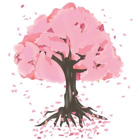 手绘樱树樱花树免抠图