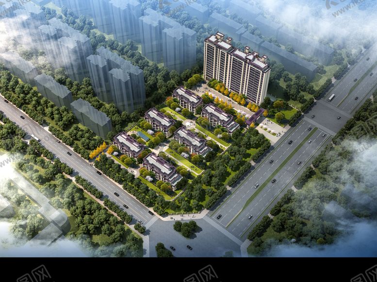 编号：64851709200200032136【酷图网】源文件下载-小区景观鸟瞰效果图