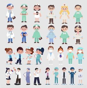 多样医护人员卡通形象集合