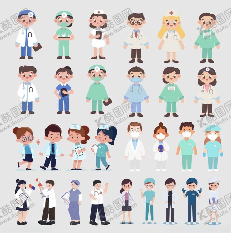 编号：43675703312217585280【酷图网】源文件下载-多样医护人员卡通形象集合