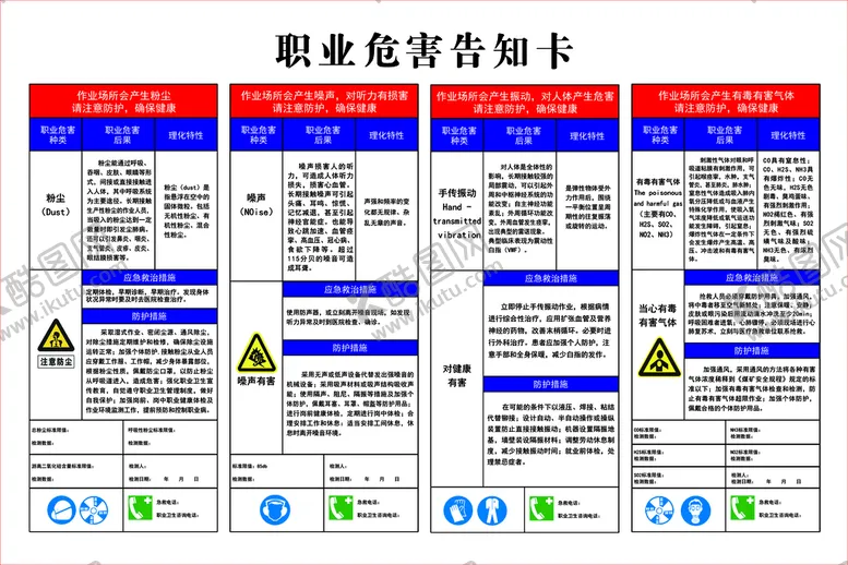 编号：06752309160232329305【酷图网】源文件下载-职业危害告知卡当心中毒