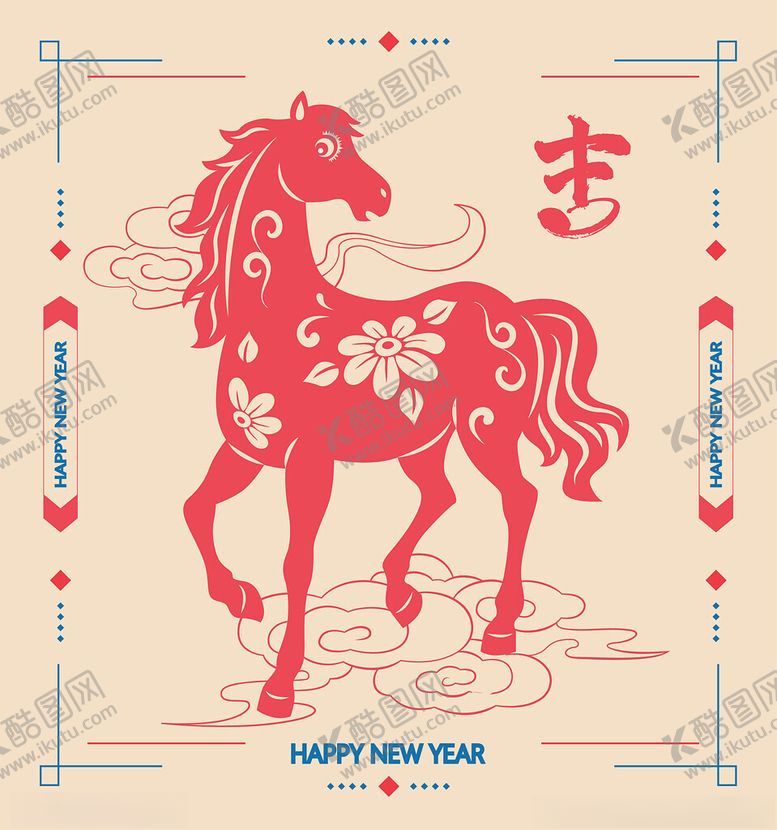 编号：85859811251205231097【酷图网】源文件下载-红色剪纸风新年骏马图